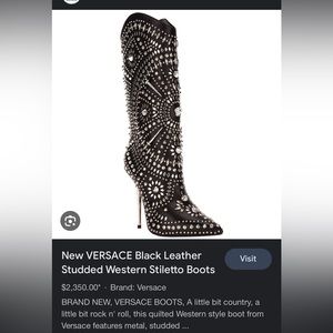 VERSACE Black Leather Studded Western Stiletto Boots